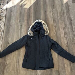 Obermeyer Womens Ski Set- Women's Black Fur-Trimmed Hooded Jacket + Pants, Size